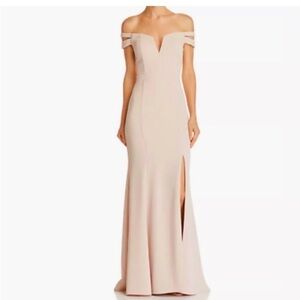 Aqua off shoulder beige gown